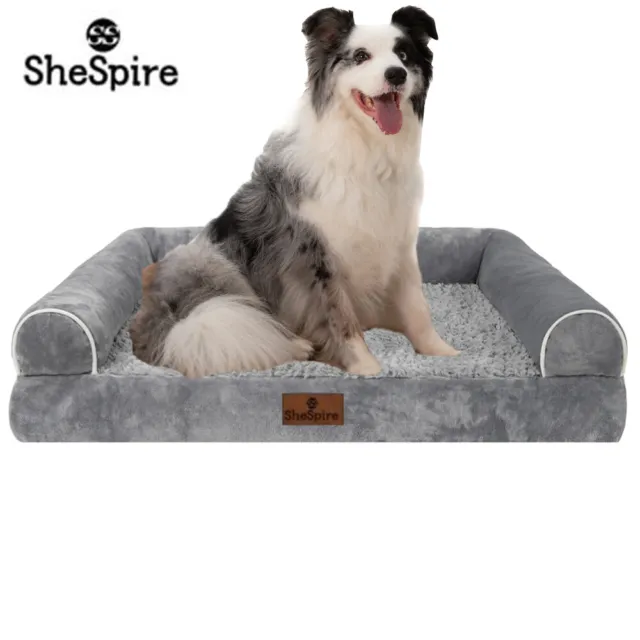 SheSpire Grey XL Orthopedic Foam Dog Bed 3Side Bolster Pet Sofa Removable Cover