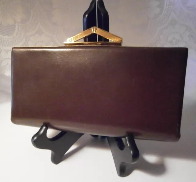 Vintage Evans Art Deco Brown Leather Clutch Handbag with 3 Accessories - Rare