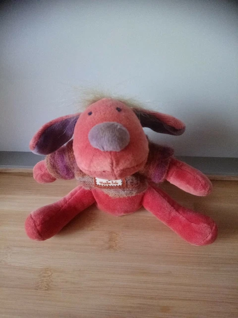 Doudou peluche chien 18 cm rouge nez bleu Les zazous Moulin roty