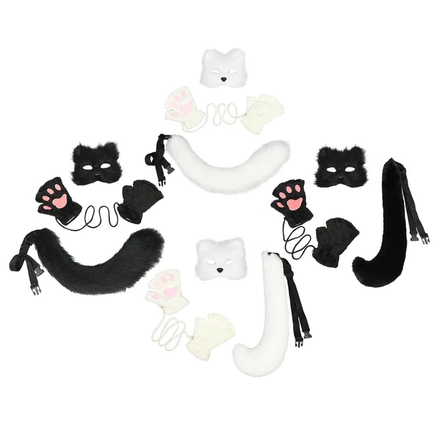 APLVFFZH Set Therian – Masque, Gants Pattes Et Queue Animal – Peluche – 20 Cm – Pour Cosplay, Halloween Et Fêtes