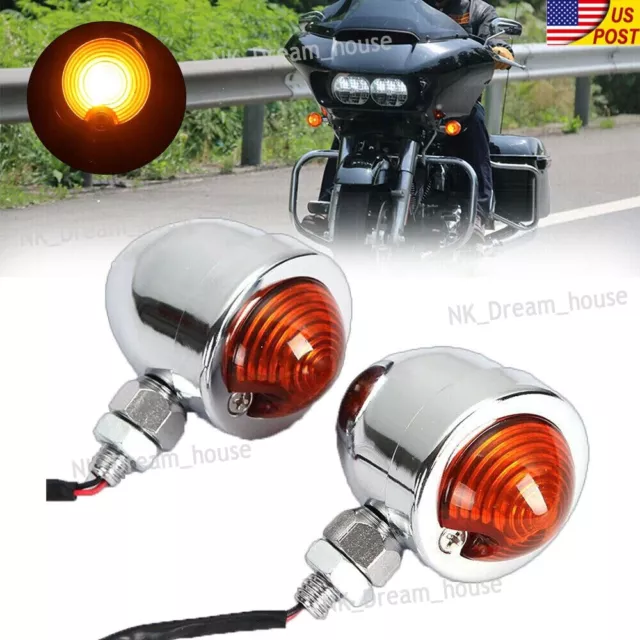 Chrome Motorcycle Turn Signal Lights Blinker Amber Indicator Lights Universal