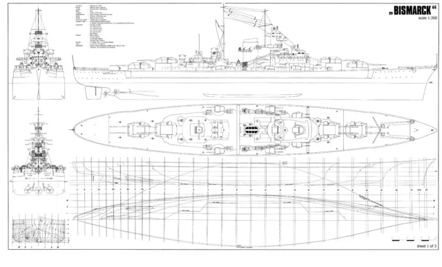 1:200 scale Bismarck plan set