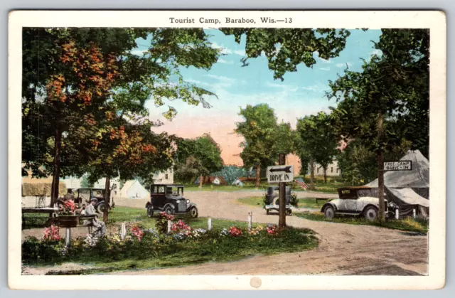 Tourist Camp, Baraboo, Wis.-13 WI White Border 1920s Colored Vintage Postcard