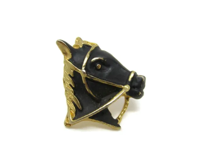 Horse Head Pin Black & Gold Tone Vintage Beautiful Design
