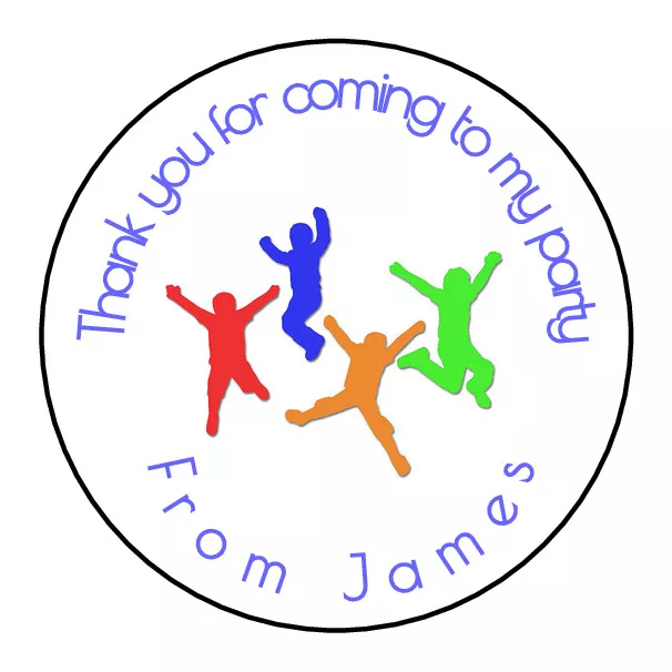 Trampoline Personalised Thank You Sticker Party Bag Sweet Cone Birthday Label