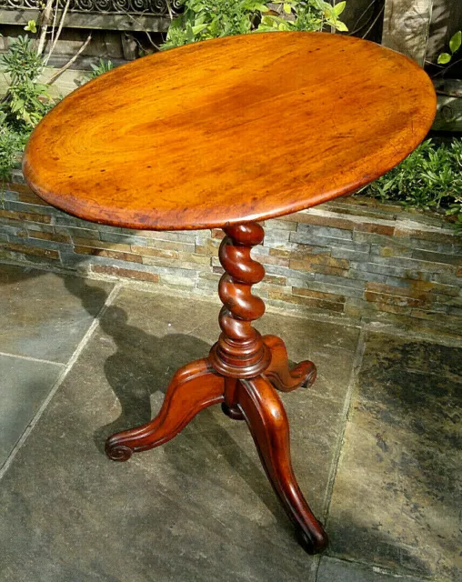 Antique Mahogany Tripod Supper Wine Side Table Oval Top c1870