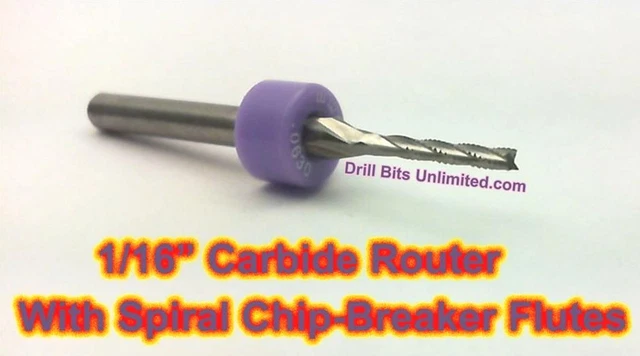.063" 1/16" Carbide Router Bit - Spiral Chip Breaker Flutes CNC PCB