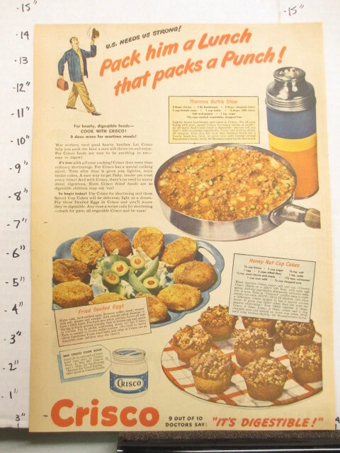 newspaper ad 1944 American Weekly CRISCO Thermos bottle stew recipe WWII