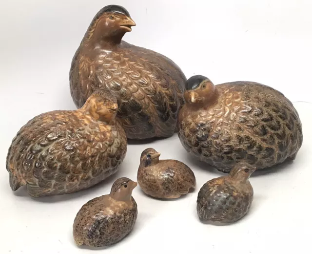 Vintage Mid Century Modern 1970’s OMC Otagiri Ceramic Quail Family of 6 Japan (5