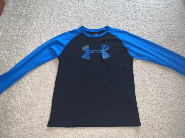 Under armour Sz YL youth Large blue black Boys long sleeve shirt heat gear