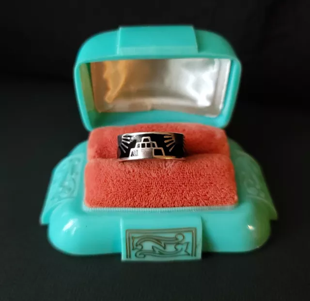 Vintage Taxco Sterling Silver Black Enamel Band Ring Mexico 8g Size 8