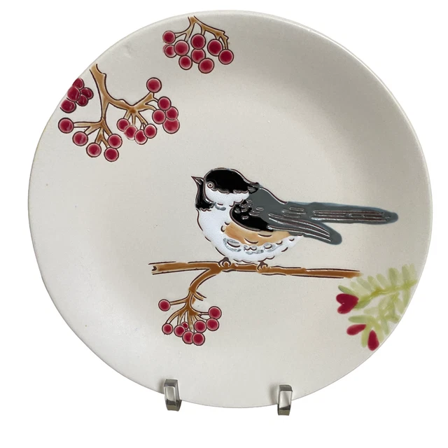 Pottery Barn Christmas Winter Forest Salad Dessert Embossed Bird Decor Plate