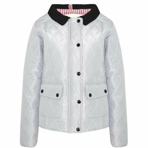 Bambini Giacche Ragazze Grigio Trapuntato Imbottito Colletto Bottoni Zip Spessa