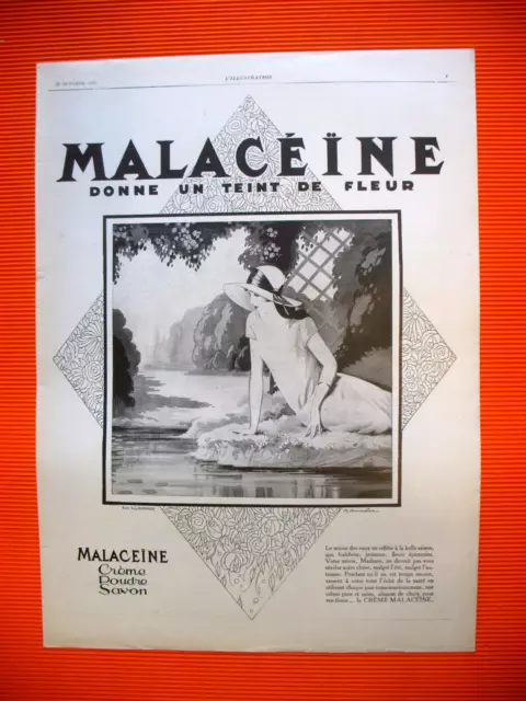 PUBLICITE DE PRESSE MALACEINE CREME DE BEAUTé ILLUSTRATION BOURDIER AD 1926