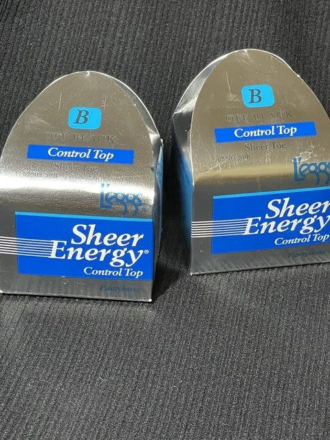 2 PR VTG Leggs Sheer Energy Control Top Pantyhose SZ B Off Black Sheer Toe 1996