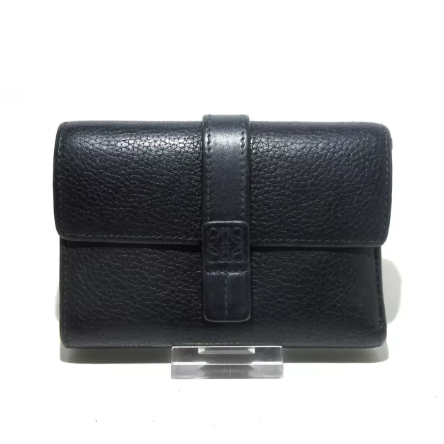 Auth LOEWE Small Vertical Wallet - Black Leather Trifold Wallet