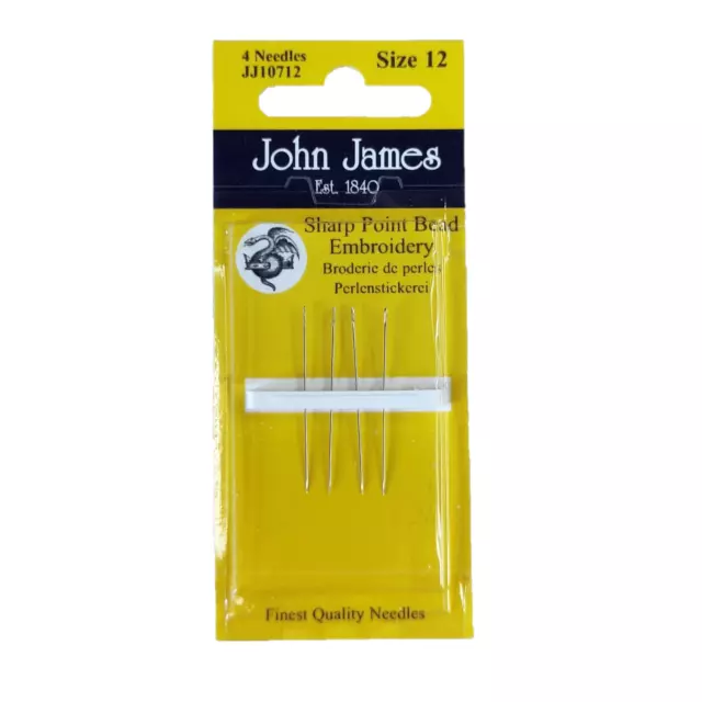 John James scharfe Spitze Perlensticknadeln Größe 12 feinste Qualität 4er Pack