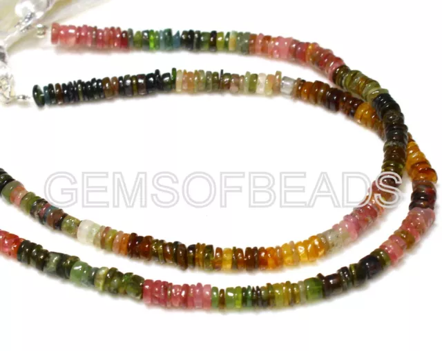 AAA Natural Multi Tourmaline Smooth Heishi Rondelle 4/5mm Gemstone Beads 8 Inch