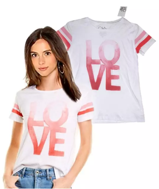 CHASER Womens   White & Red  S/S  LOVE STRIPE TSHIRT Graphic  NWT Medium