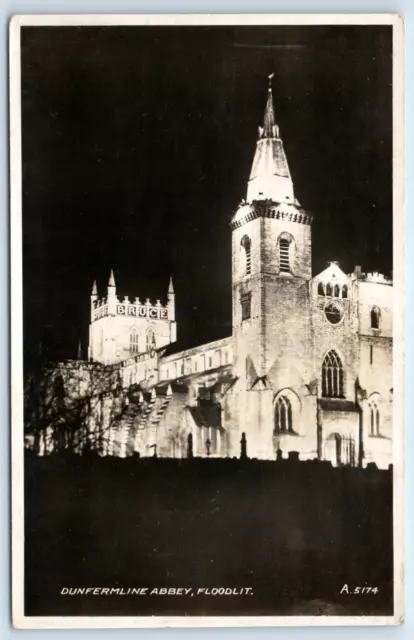 Postcard Dunfermline Abbey Floodlit Fife Scotland