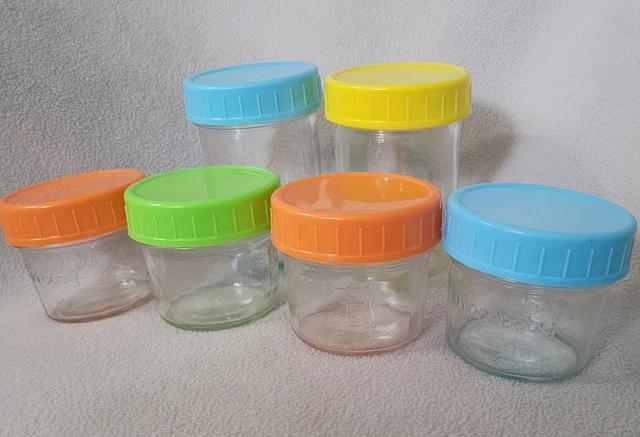 Lot 6 Minnebaby Glass Food Storage Jars Home Made Baby Food Colorful