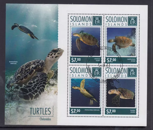 Solomon Islands 2014 $28.00 Turtles Marine Underwater Mini Sheet - CTO Cheap