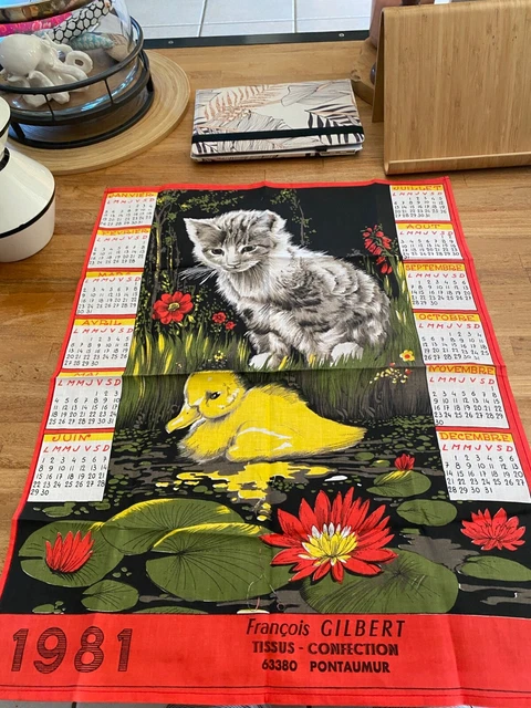 TORCHON ANCIEN VINTAGE calendrier 1974 les chats EUR 3,00 - FR