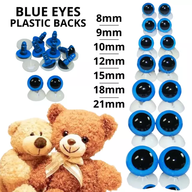 BLUE EYES with PLASTIC BACKS - Teddy Bear Making Soft Toy Doll Animal Craft