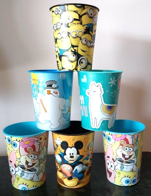 Lot of 6 Cartoon Party Plastic Cups BPA Free 16 Oz Disney Hallmark Spongebob