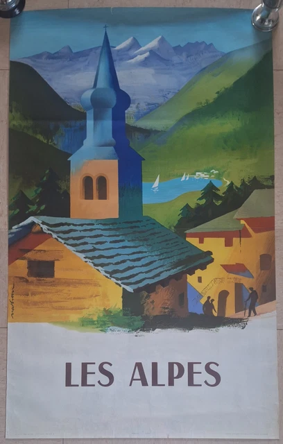 Affiche Originale Sncf Les Alpes 1954 Par  Nathan-Garamond  97 X 62 Cm