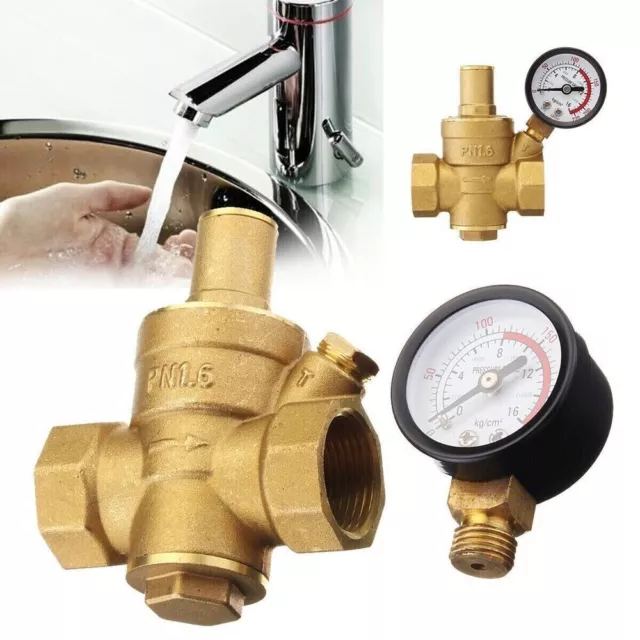 Brass Adjustable Water Pressure Reducing Regulator Valve With Pressure Gauge