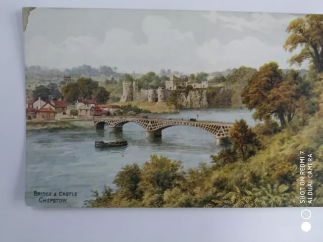 old postcard,bridge and castle chepstow, monmouthshire, wales