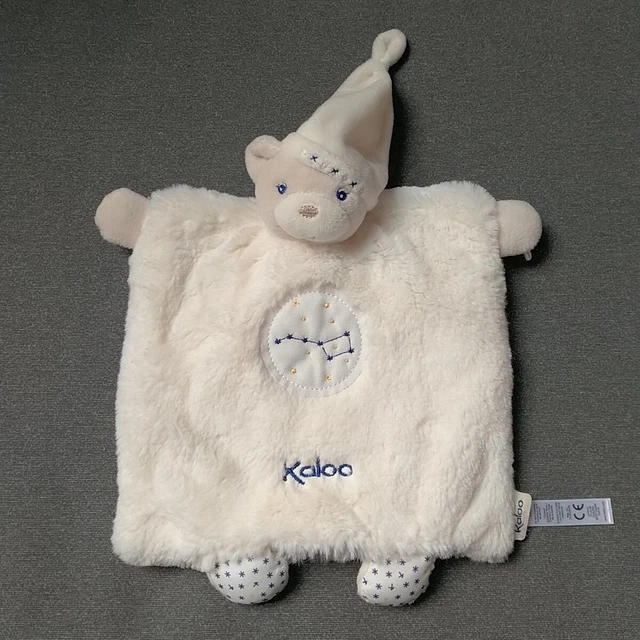 Doudou Plat Marionnette Ours Crème Blanc Bleu Petite Etoile Luminescent Kaloo