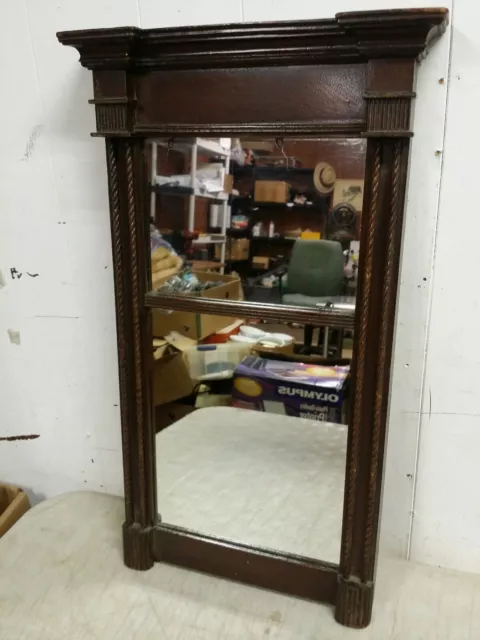 Antique Federal Wall Mirror, Carved Mahogany Wood, 22x13 Divided