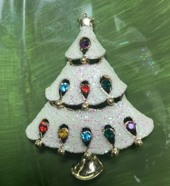 VTG Christmas Tree Sparking White Pink Glitter Gem Tone Crystal Pop Bling