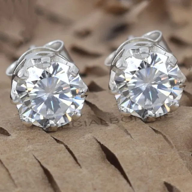 2.00 Ct Certified White Diamond Solitaire Studs 925 Silver Great Shine ! VIDEO