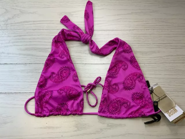 VIX Paula Hermanny Paisley Halter Bikini Top, Women's Size L, Pink NEW MSRP $96