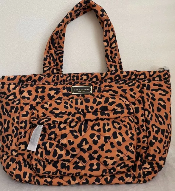 NWT Marc Jacobs Quilted Nylon Baby Diaper Bag With Changing Pad NATURAL LEOPARD