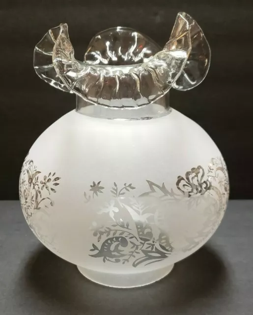 4" Straight Fitter Etched Filigree Gas Table Lamp Shade With Crimp Top New 148JB