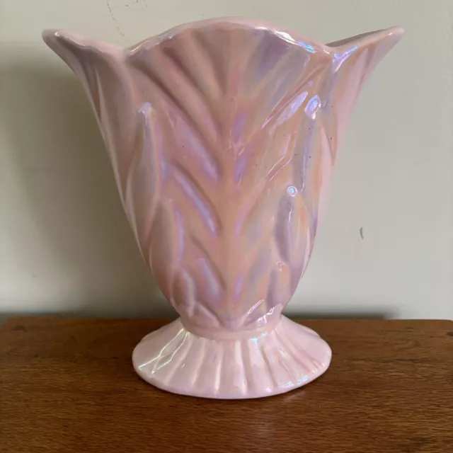 Vintage Raynham Australian Ceramic Art Deco Pink Lustre Iridescent Vase Feathers