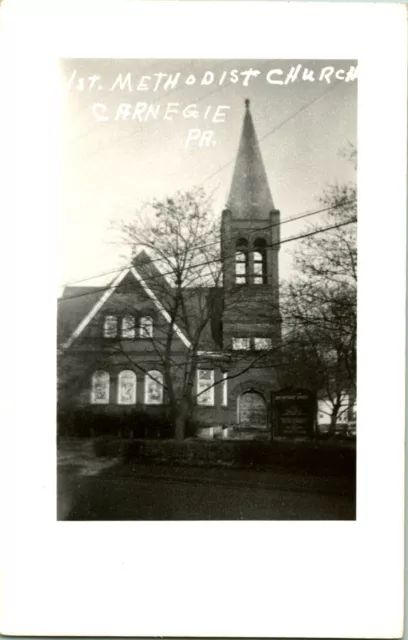 Vtg Postcard RPPC 1940s First Methodist Church Carnegie Pennsylvania PA UNP