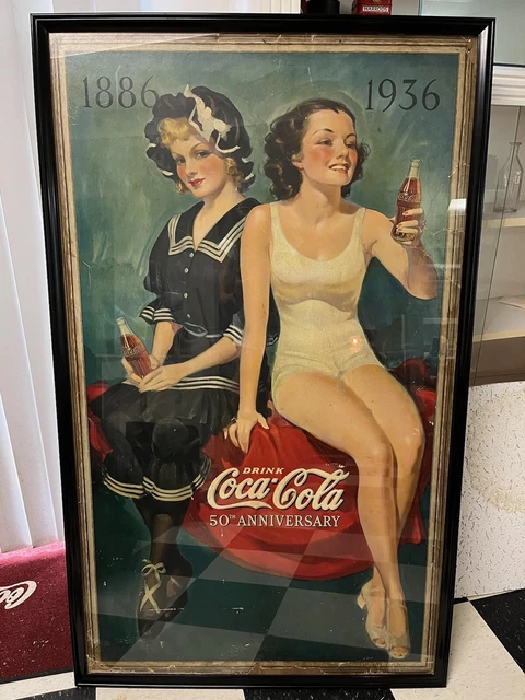 Extremely Rare Coca-Cola 50th Anniversary 1886-1936 Framed Poster
