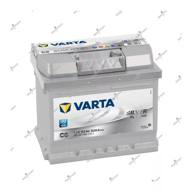 Batterie voiture Silver Dynamic Varta C6 12V 52AH 520A 552401052 207X175X175mm