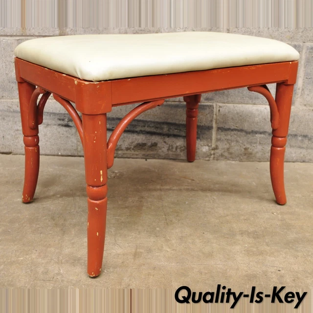 Thomasville Allegro Faux Bamboo Hollywood Wood Coral Painted Vanity Bench Thomasville Allegro Faux Bamboo Hollywood Wood Coral Painted Vanity Bench
