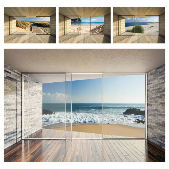 Fototapete 3D EFFEKT Ausblick Fenster Terrasse Meer Strand Wohnzimmer Nordsee 82