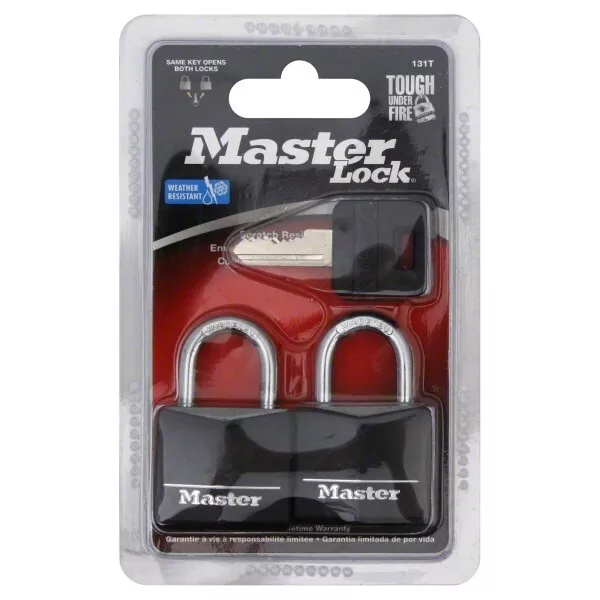 Master Lock 131T Covered Aluminum Padlock - 2 Pack, 2 Keys