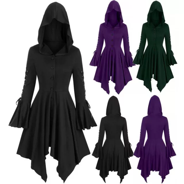 Halloween Umhang Cape Damen Mittelalter Gothic Vampir Party Kapuzenmantel Kostüm