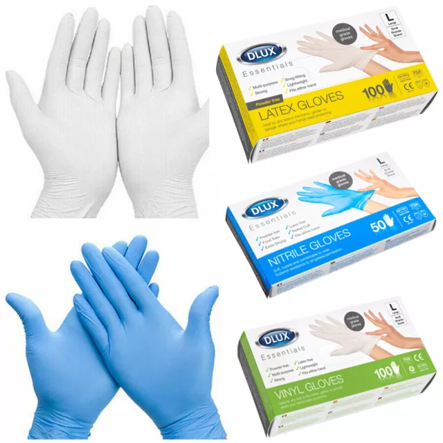 Disposable Gloves Nitrile Vinyl Latex Strong  Powder Free Box 50 100 200 Quality