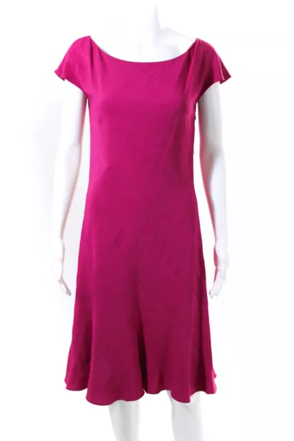 Valentino Womens Scoop Neck Short Sleeve Solid Midi Dress Pink Size 6