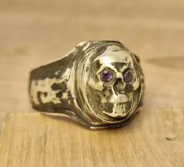 Antique victorian ring pill Box Sterling Silver Memento Mori Skull